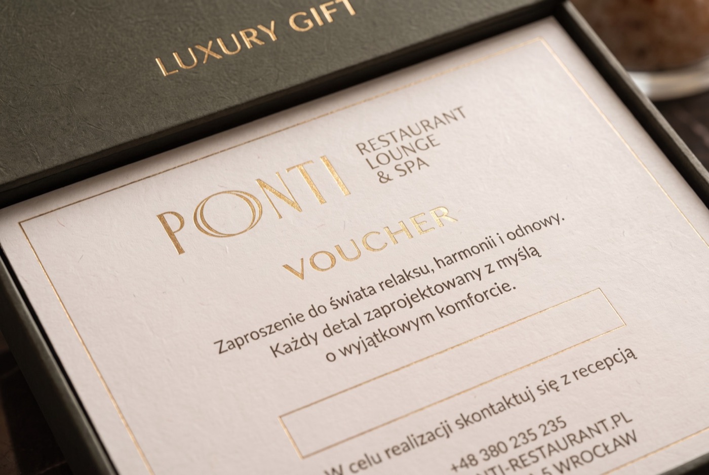 Karta vouchera PONTI - złocenie na papierze czerpanym